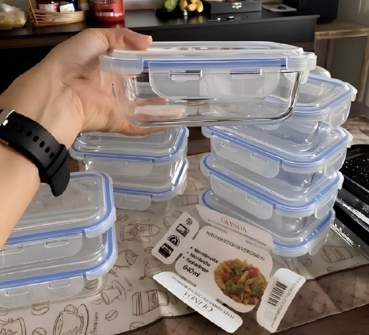 🍱 Kit 10 Potes Herméticos de Vidro Rishon 640ml
