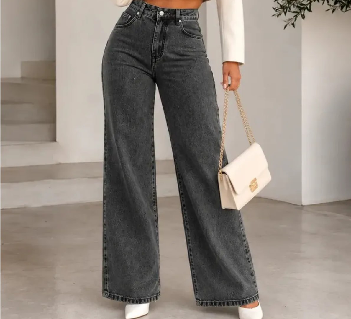 👖 Calça Jeans Pantalona Wide Leg Cintura Alta