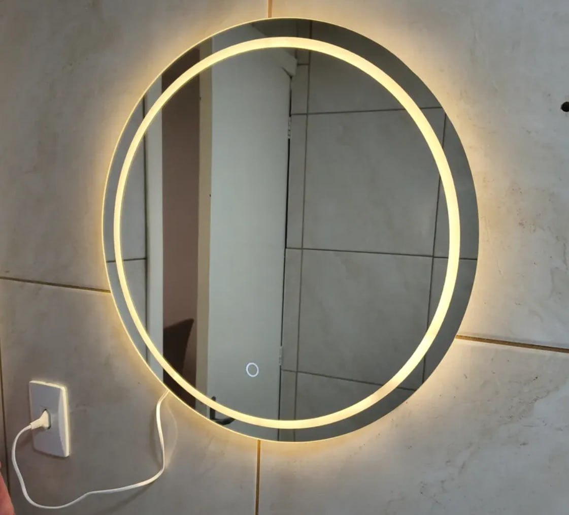 🪞 Espelho Grande Touch Led 3 Cores Jateado Fino 50cm