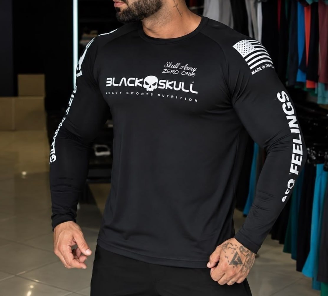 👕 Camiseta Dry Fit Manga Longa Black Skull (2 Cores)
