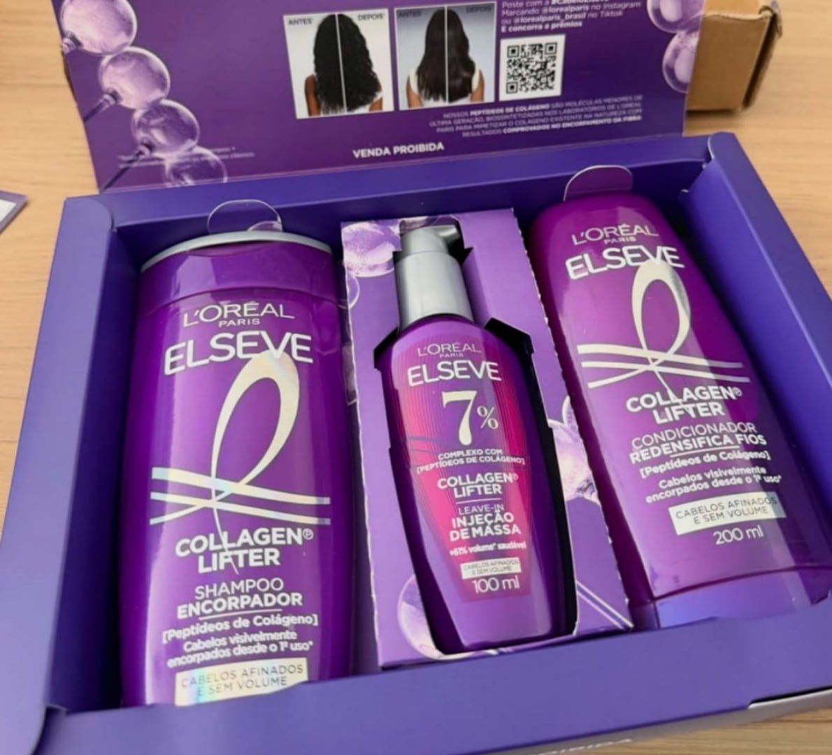🫧 Kit L'Oréal Paris Elseve Collagen Lifter: Shampoo 400ml + Condicionador 400ml + Sérum 100ml