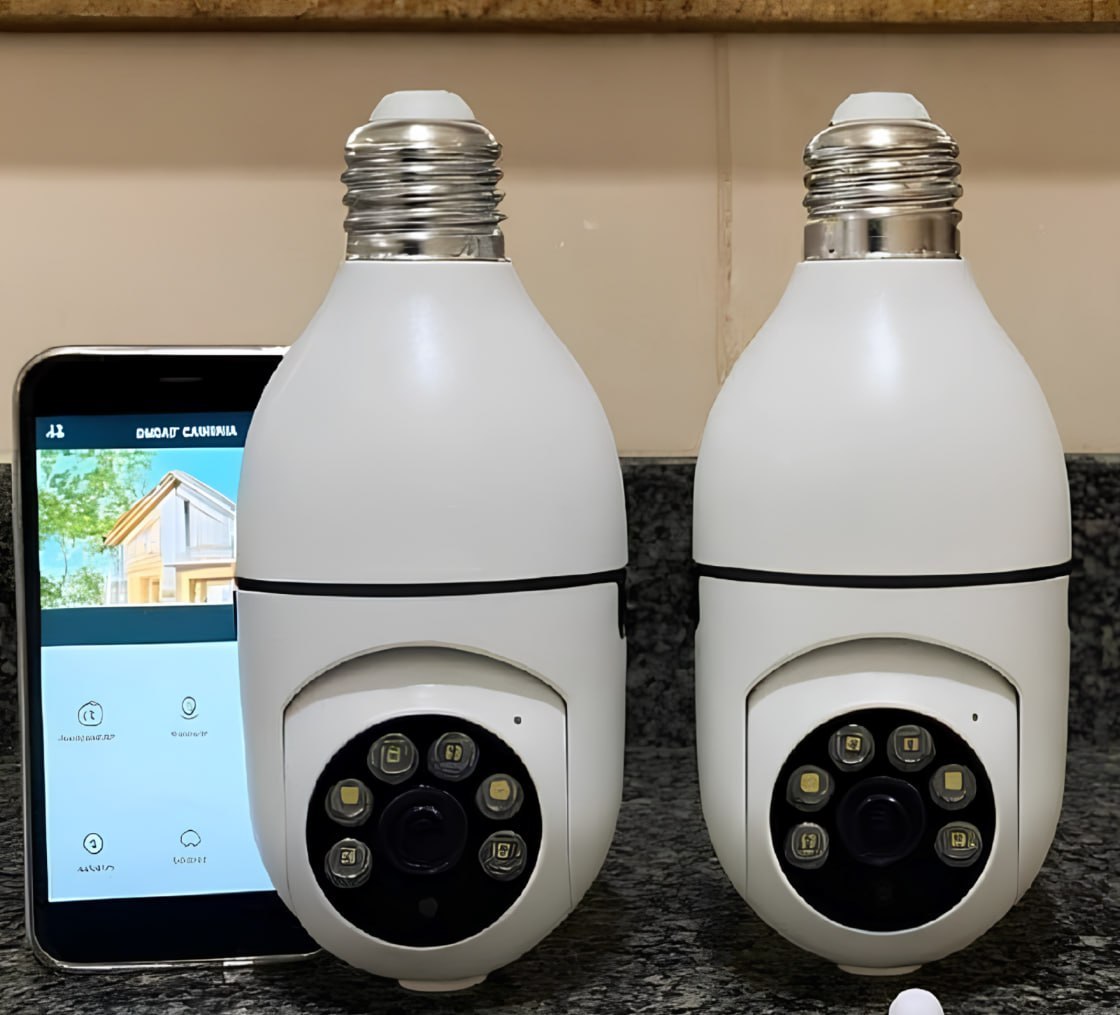 ✅ Kit com 2 Câmeras Lampada de Segurança IP Wifi com Visão Noturna Interna 360º