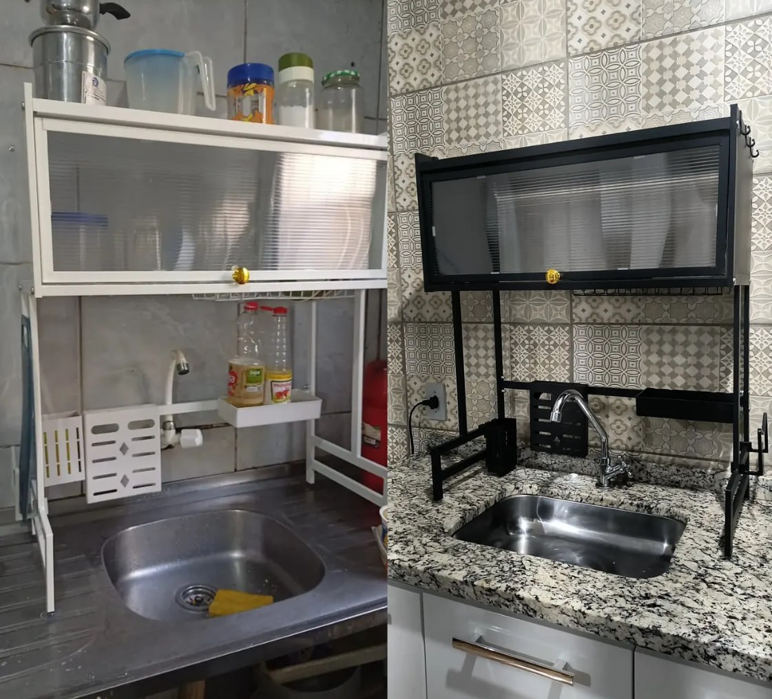 ✅ Escorredor De Pratos Louça Preto Cozinha Suspensa 65cm 18pçs