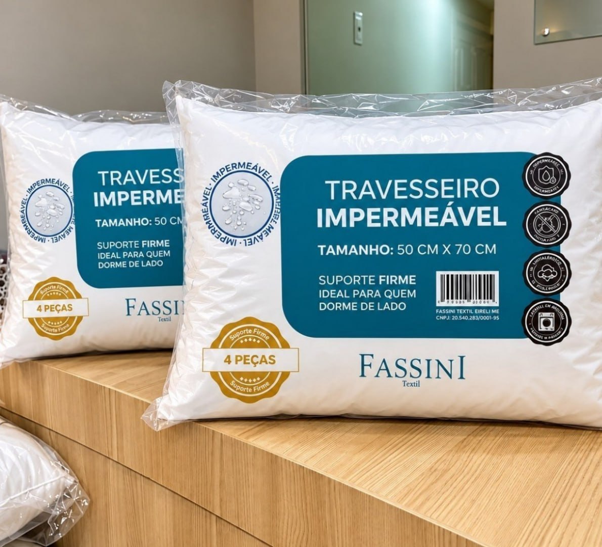 🛌 4 Travesseiros Antialérgico Impermeável 50x70