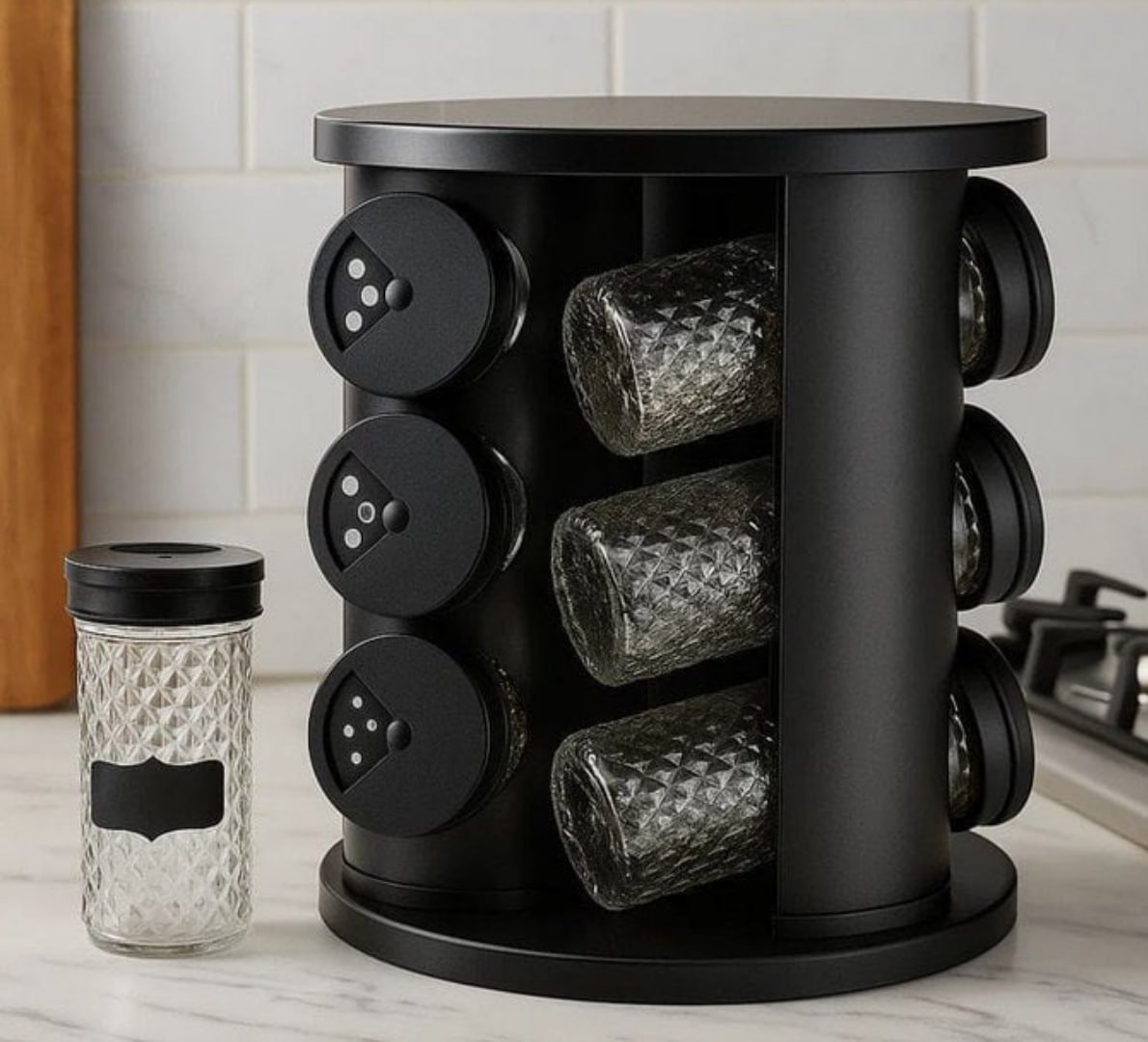 ✅ Porta Condimentos Temperos Giratório 9 Potes De Vidro