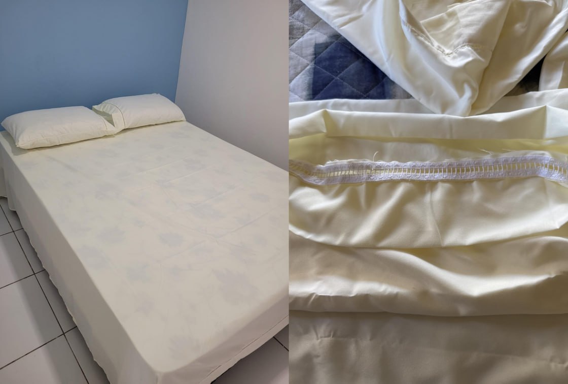 ✅ Jogo de Cama Casal Padrão Percal 400 Fios Ponto Palito 04 Peças - Palha