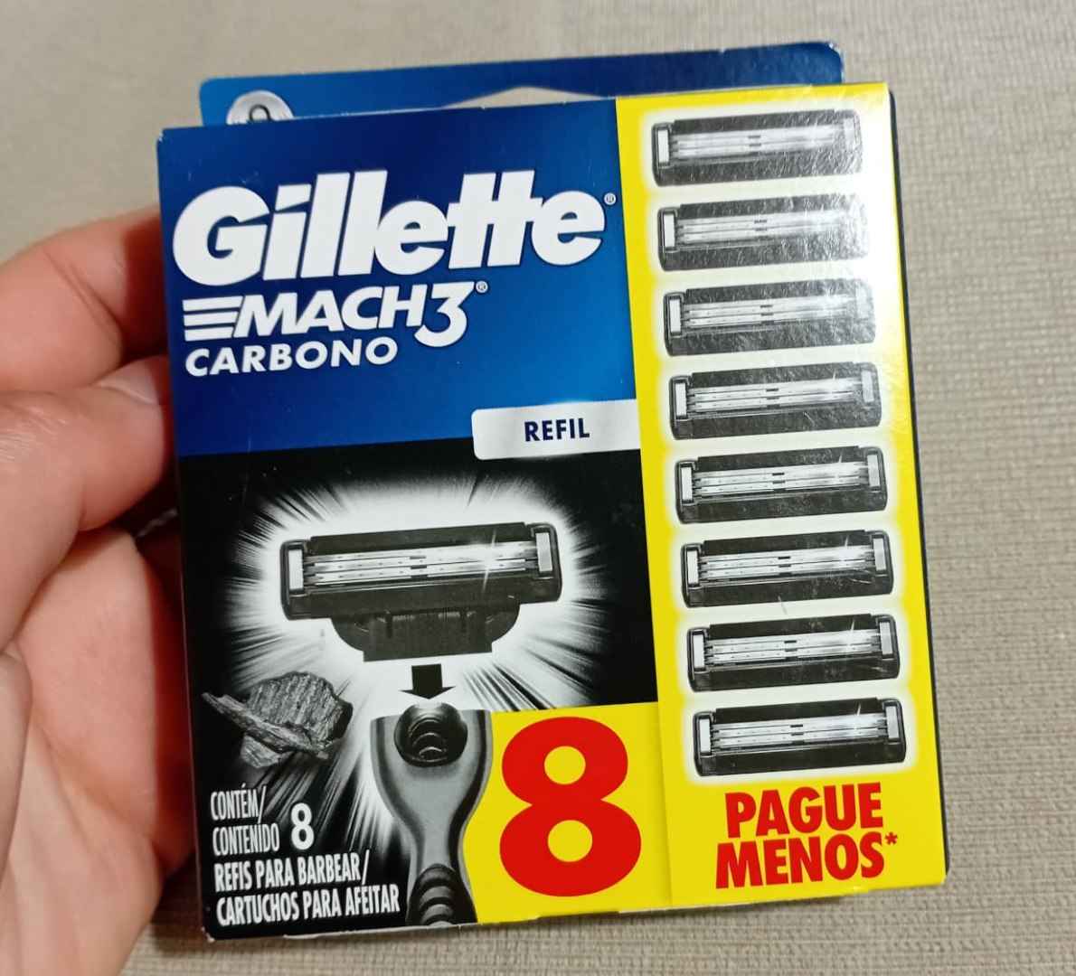 🪒 Gillette Mach3 Carbono Carga para Aparelho de Barbear com 8 Unidades