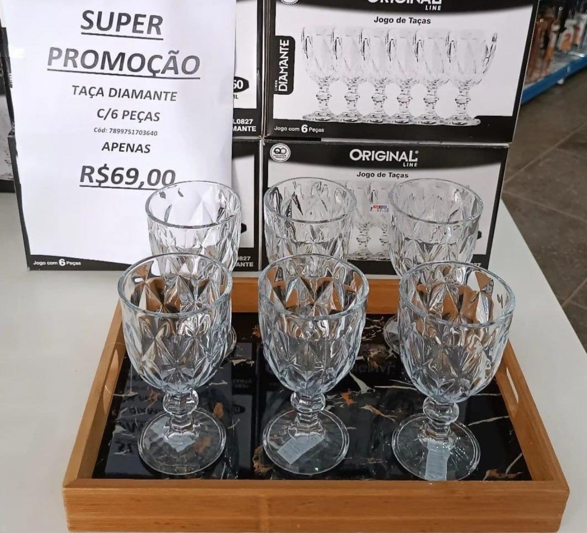 🍷 Jogo 6 Taças Vidro Diamond 340ml