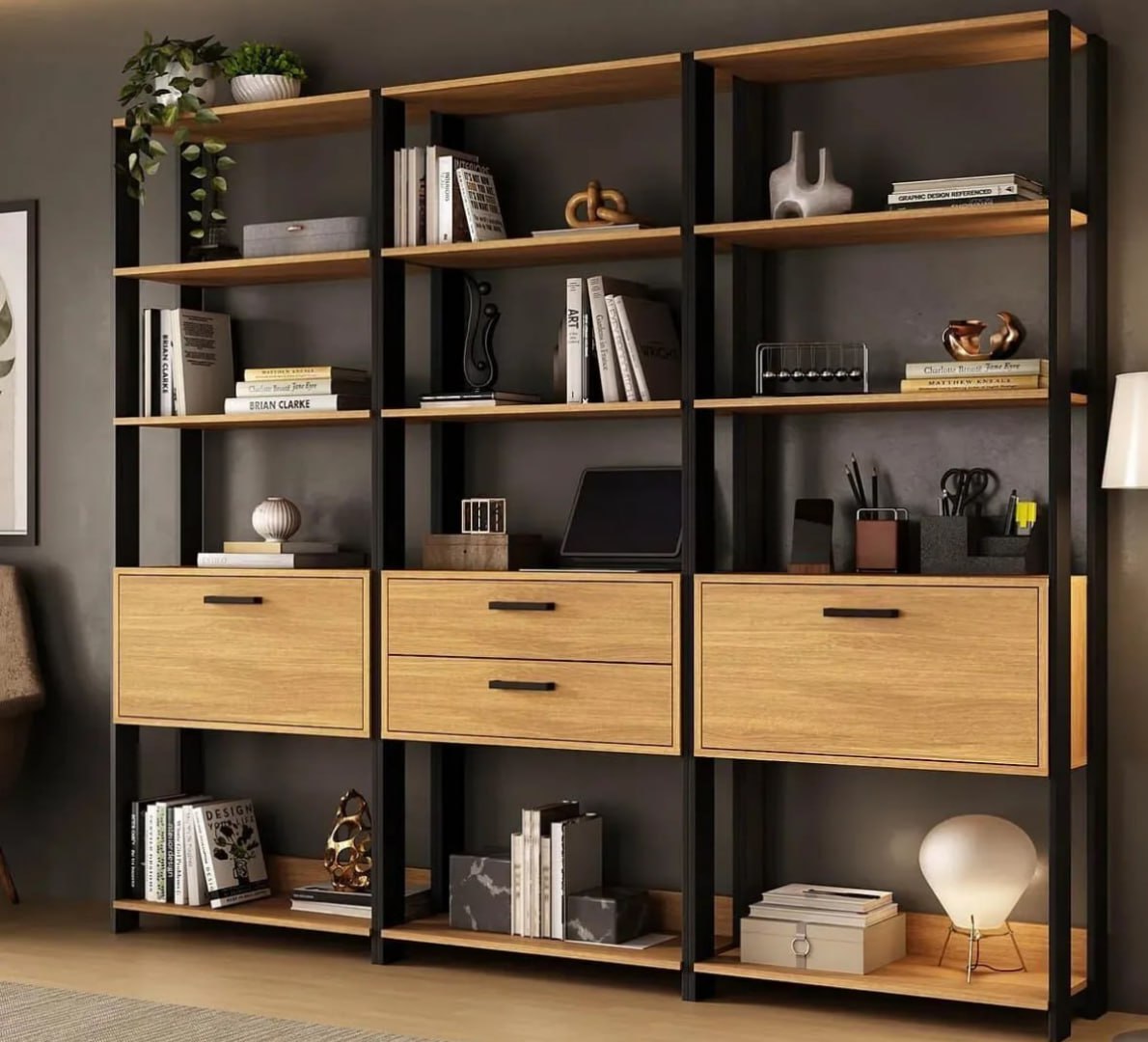✅ Estante de Escritório Modulada 2 Portas 2 Gavetas 219cm