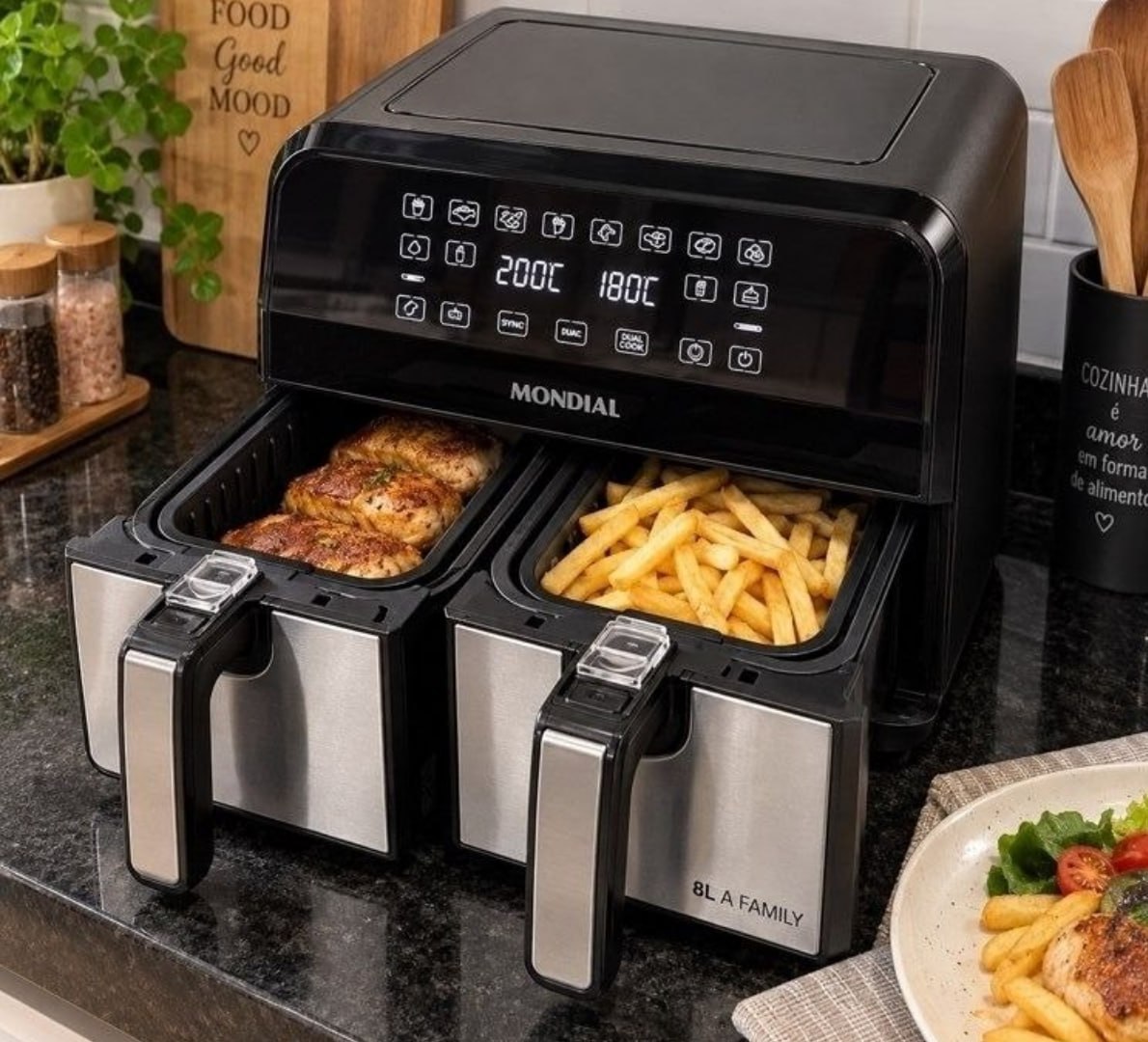 🍟 Fritadeira Air Fryer Dual Duplo Cesto 8L Mondial 2200W