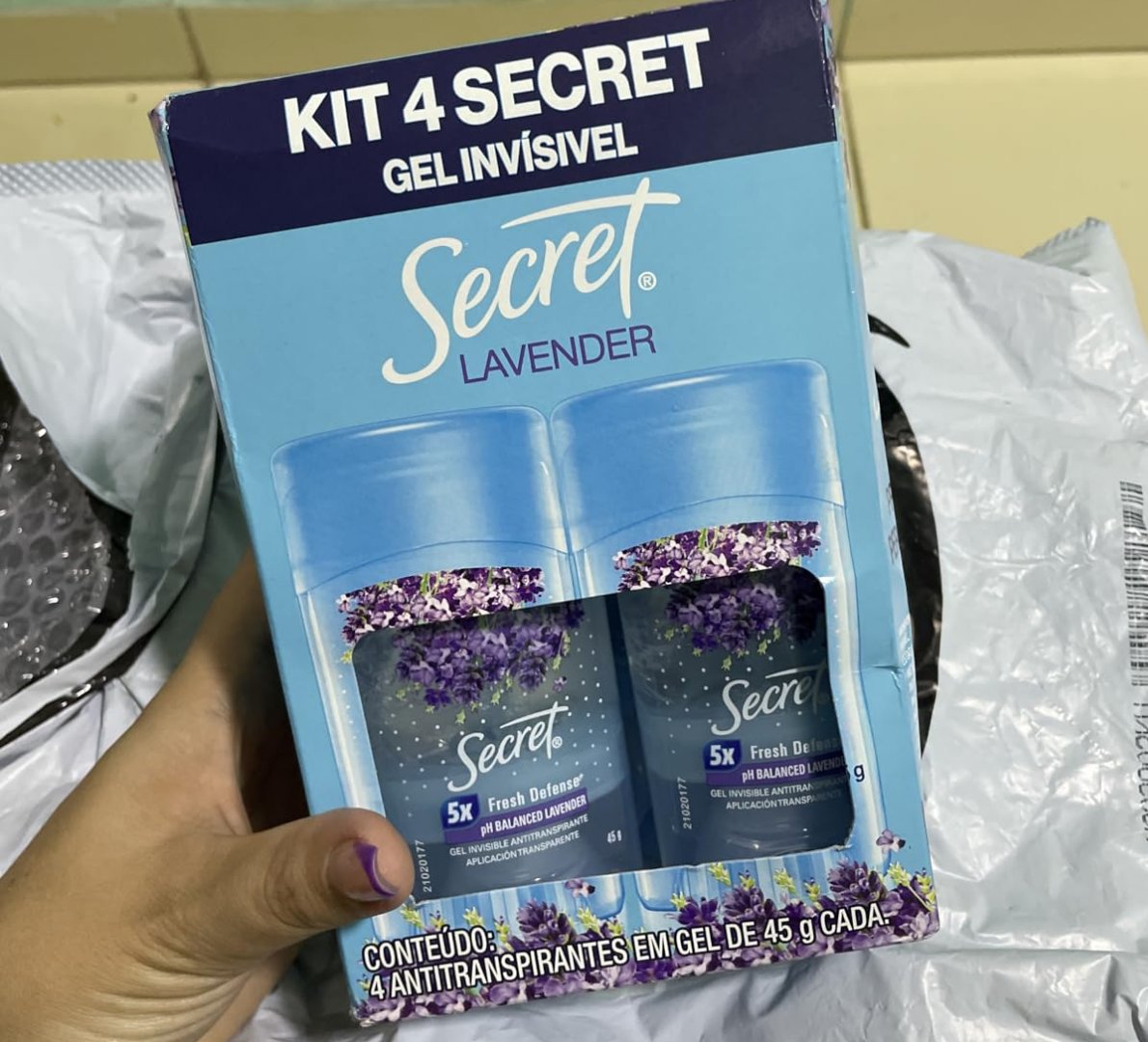 🪻 Secret Kit Desodorante em Gel Invisível Antitranspirante Lavanda - 4 Unidades