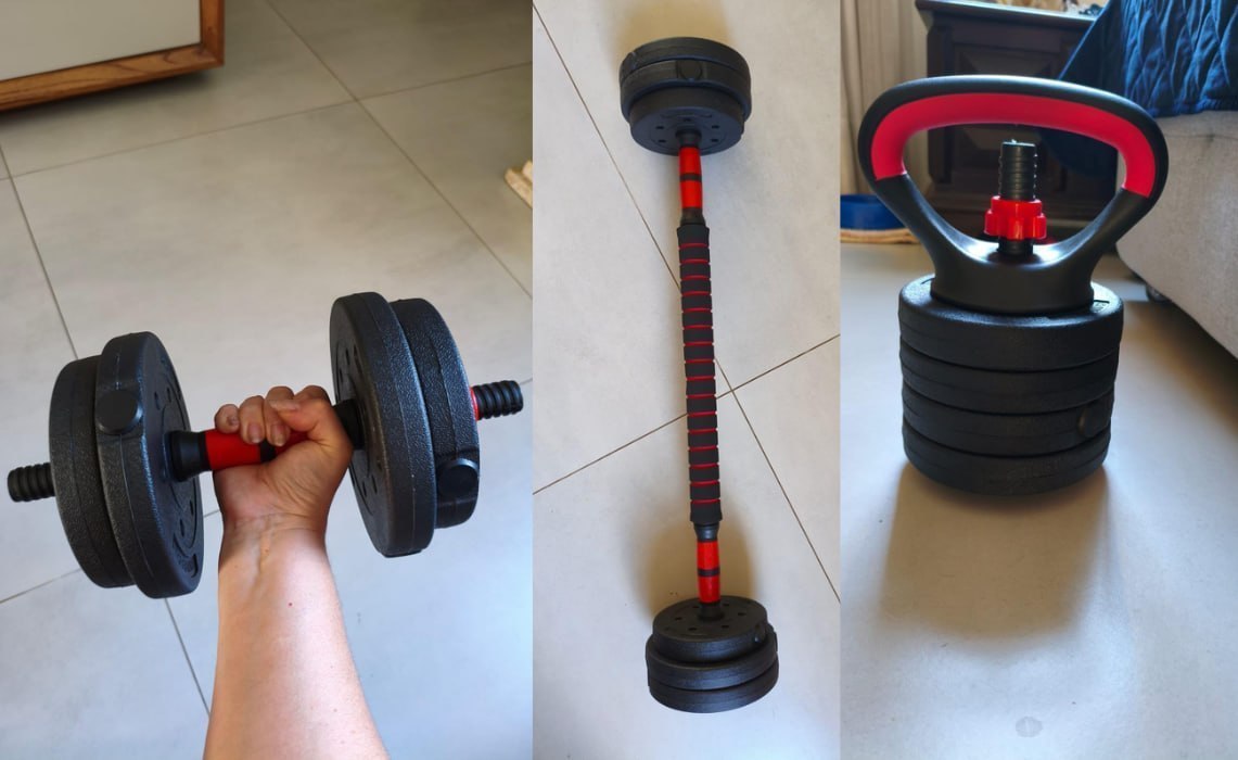 💪 Halteres Ajustáveis Kit 6 em 1 até 10 kg com Barra Longa