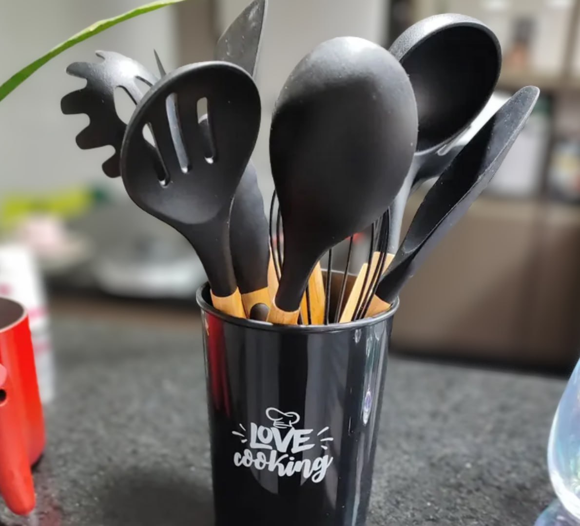 ✅ Kit C/12 Utensílios De Cozinha Em Silicone Cabo Madeira