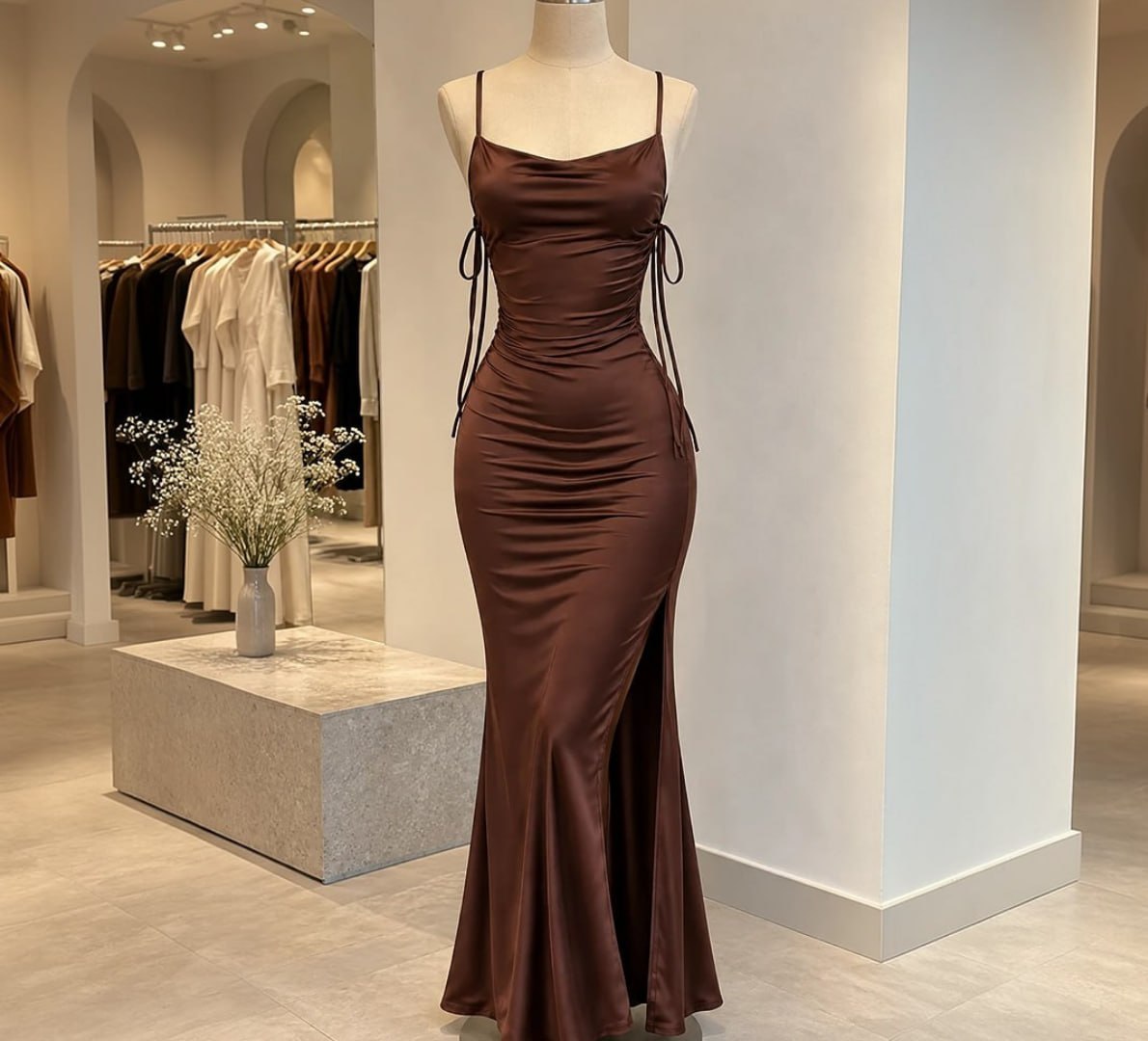 👗 Vestido Justo Longo Costas Nuas Fenda Lateral