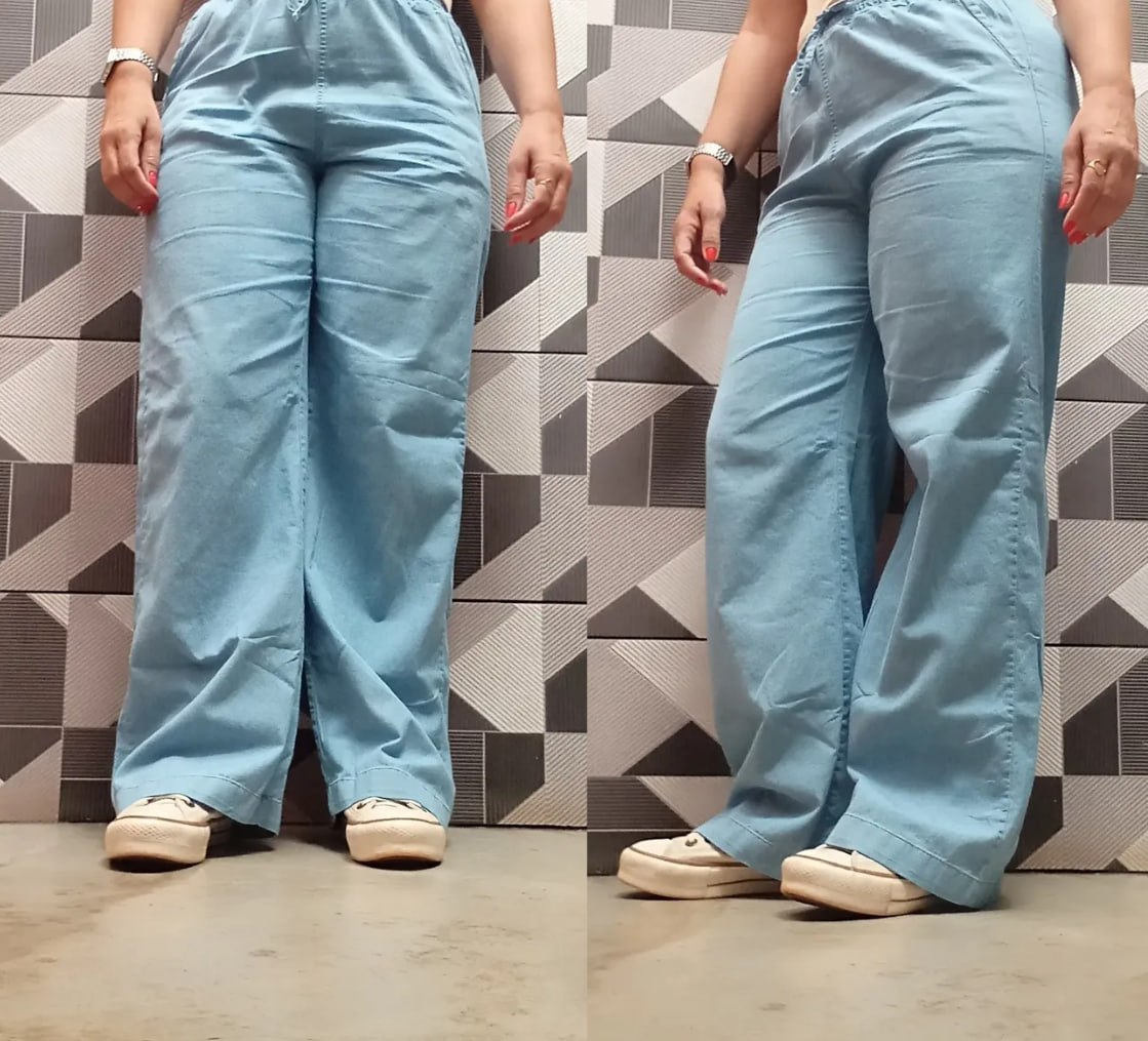 👖 Calça Jeans Pantalona Wide Leg Cos Alto Com Elástico