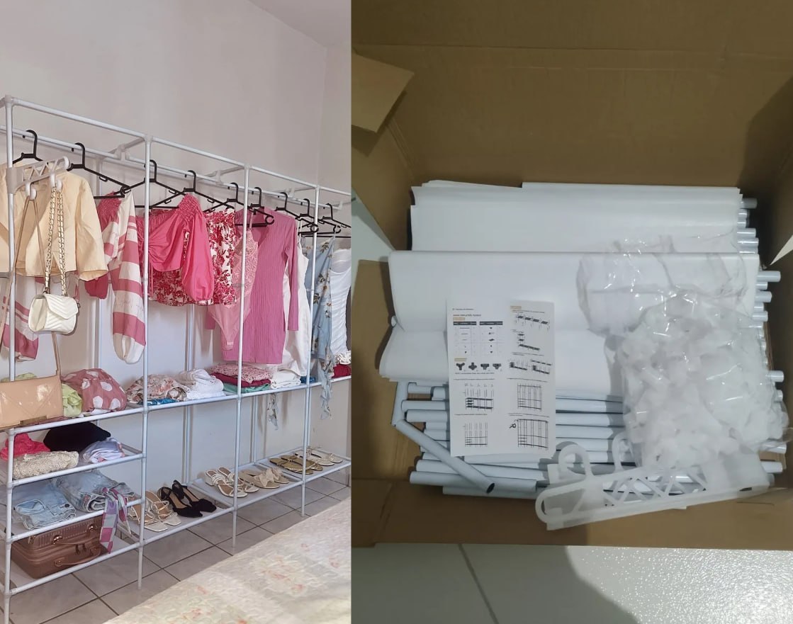 ✅ Arara Organizadora 4 Colunas Closet Cabideiro 10 Prateleiras - Branco