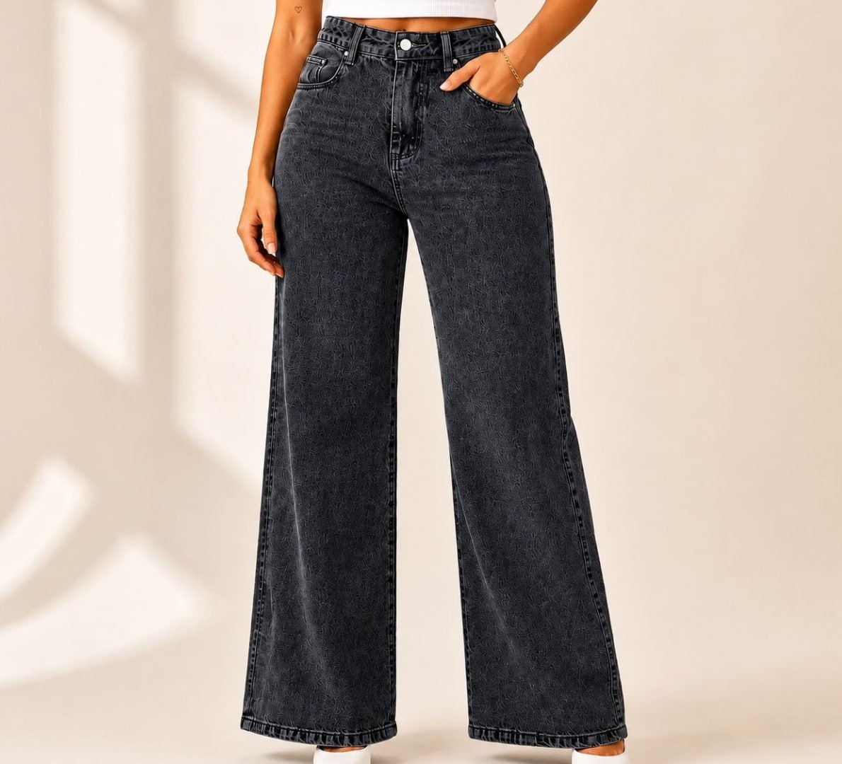 👖 Calça Jeans Pantalona Wide Leg Barra Larga Cintura Alta