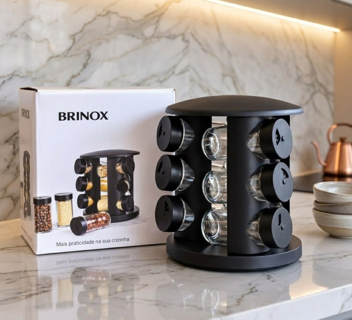 ✅ Porta Tempero De Vidro 10 Peças Brinox