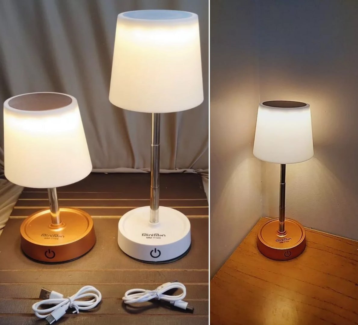 💡 Abajur Recarregável, Touch, com Luz de Led Ajustável