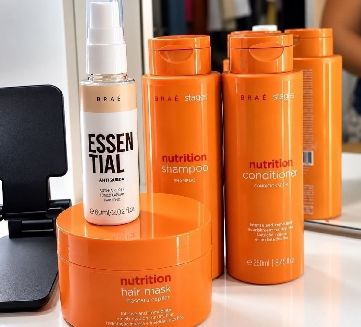 🧴 Kit Braé Stages Nutrition Shampoo,cond,másc + Essential
