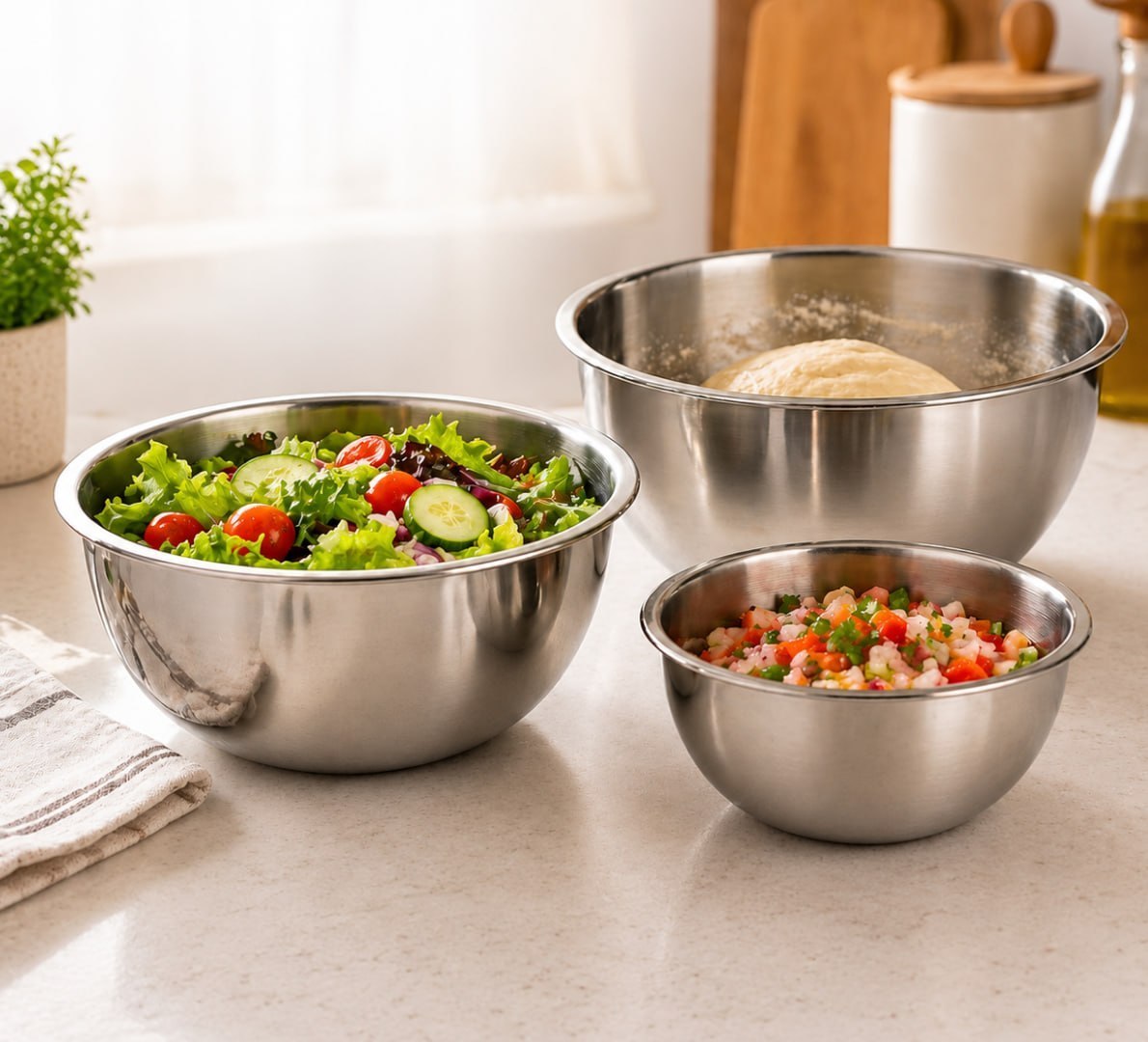 š„£ Conjunto 3 Tigelas Inox Premium Bowls AƧo InoxidĆ”vel