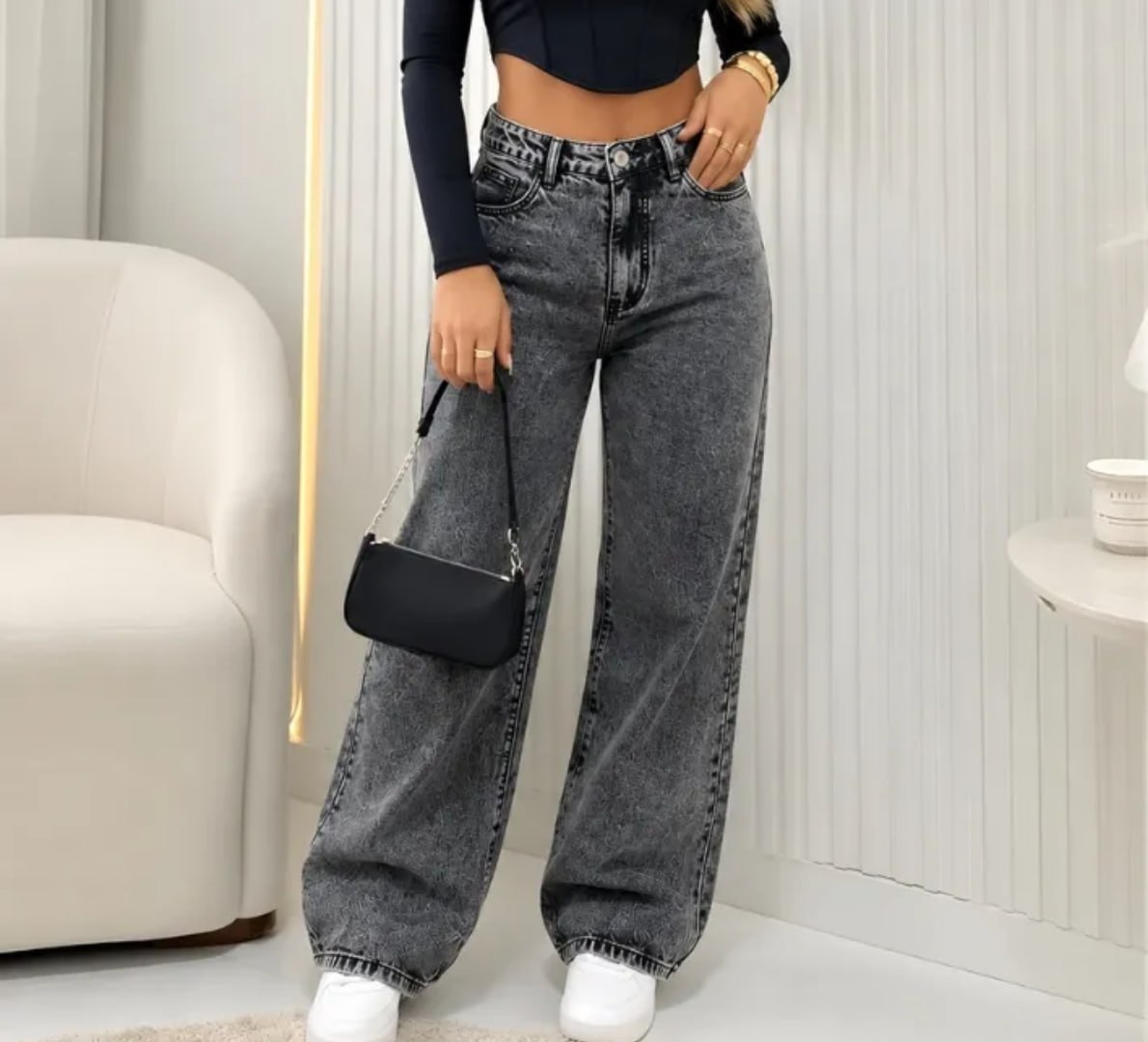 👖 Calça Jeans Wide Leg Cintura Alta Pantalona (3 cores)