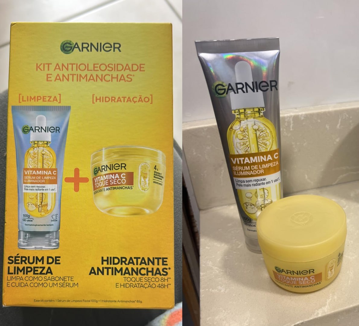 🧴 Sérum de limpeza 100g + Hidratante Antimanchas Garnier 85g
