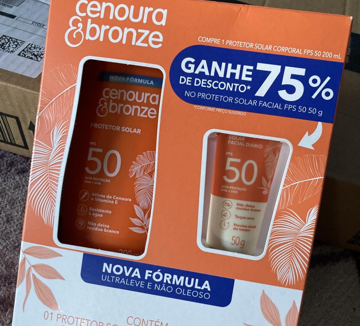 ☀️ Kit Cenoura & Bronze Protetor Solar 200ml + Protetor Facial 50g - FPS50