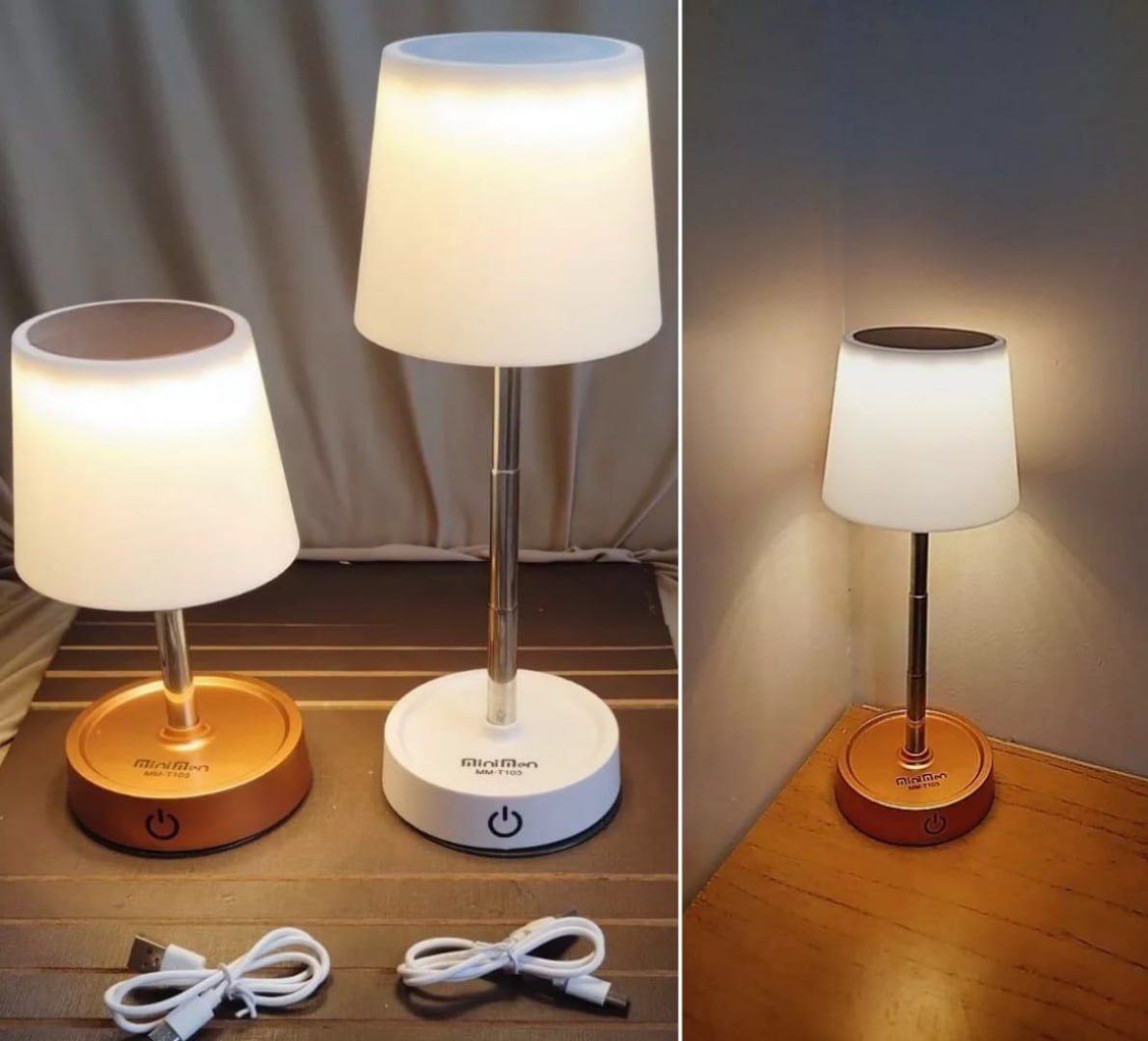 💡 Abajur Recarregável, Touch, com Luz de Led Ajustável