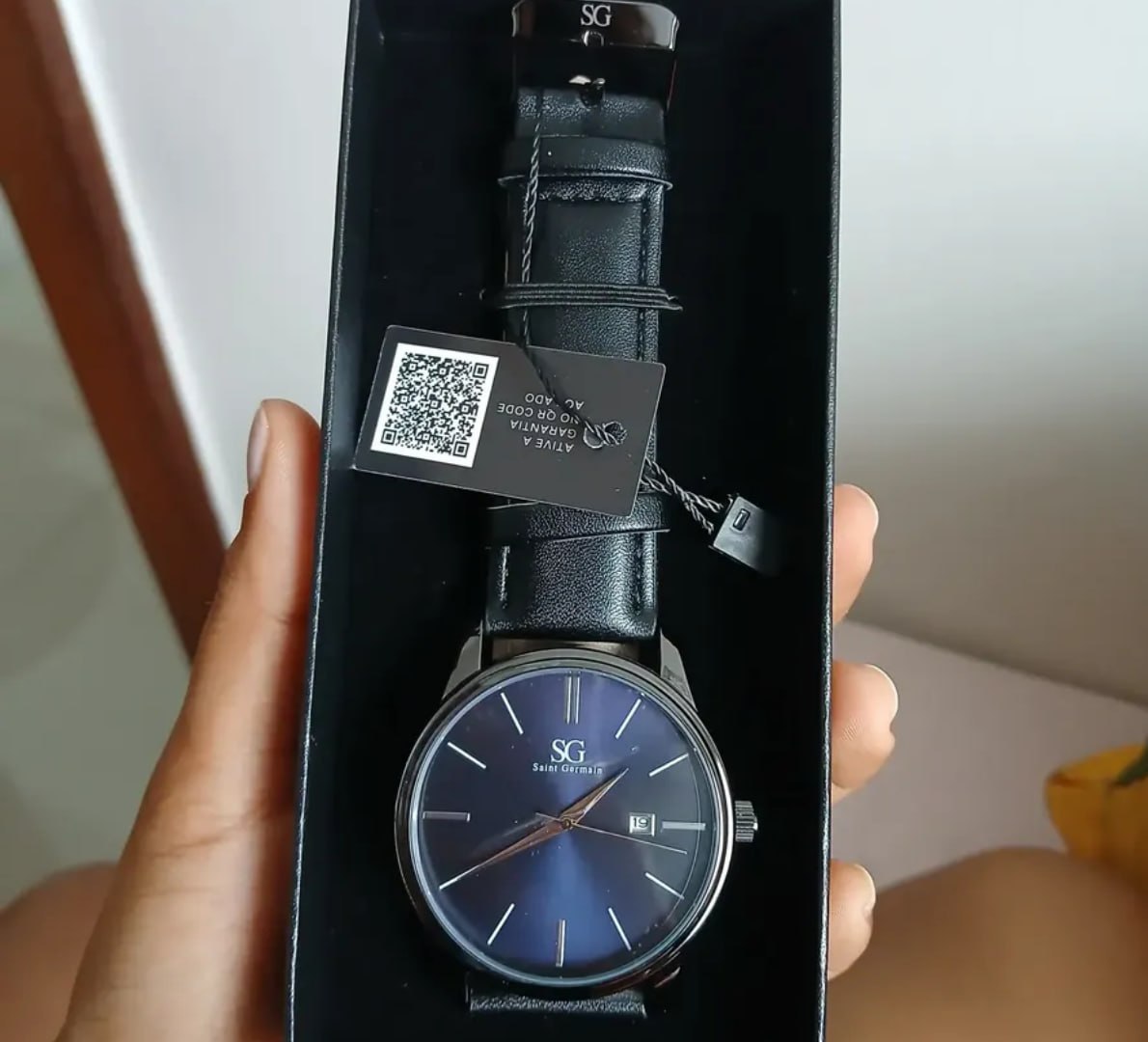⌚️ Relógio Couro Azul Caixa Prata Saint Germain