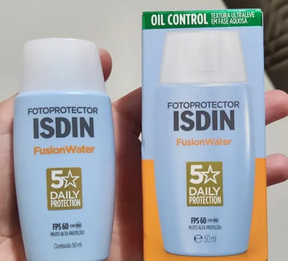 ☀️ Isdin Protetor Solar Facial Fusion Water Sem Cor FPS 60 - 50ml
