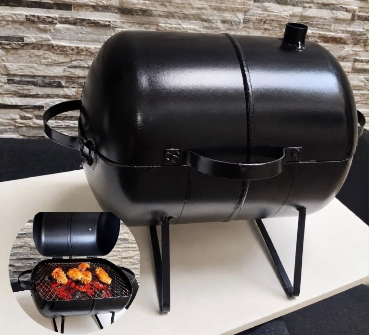 🥩 Churrasqueira Móvel A Carvão Portátil em Aço Inox com Grelha 22 cm