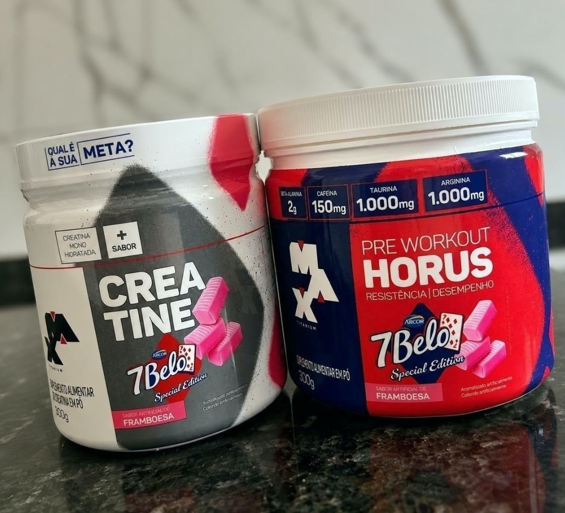 💪 Kit com Pré Treino Hórus 7 Belo + Creatina 7 Belo 300g Max Titanium