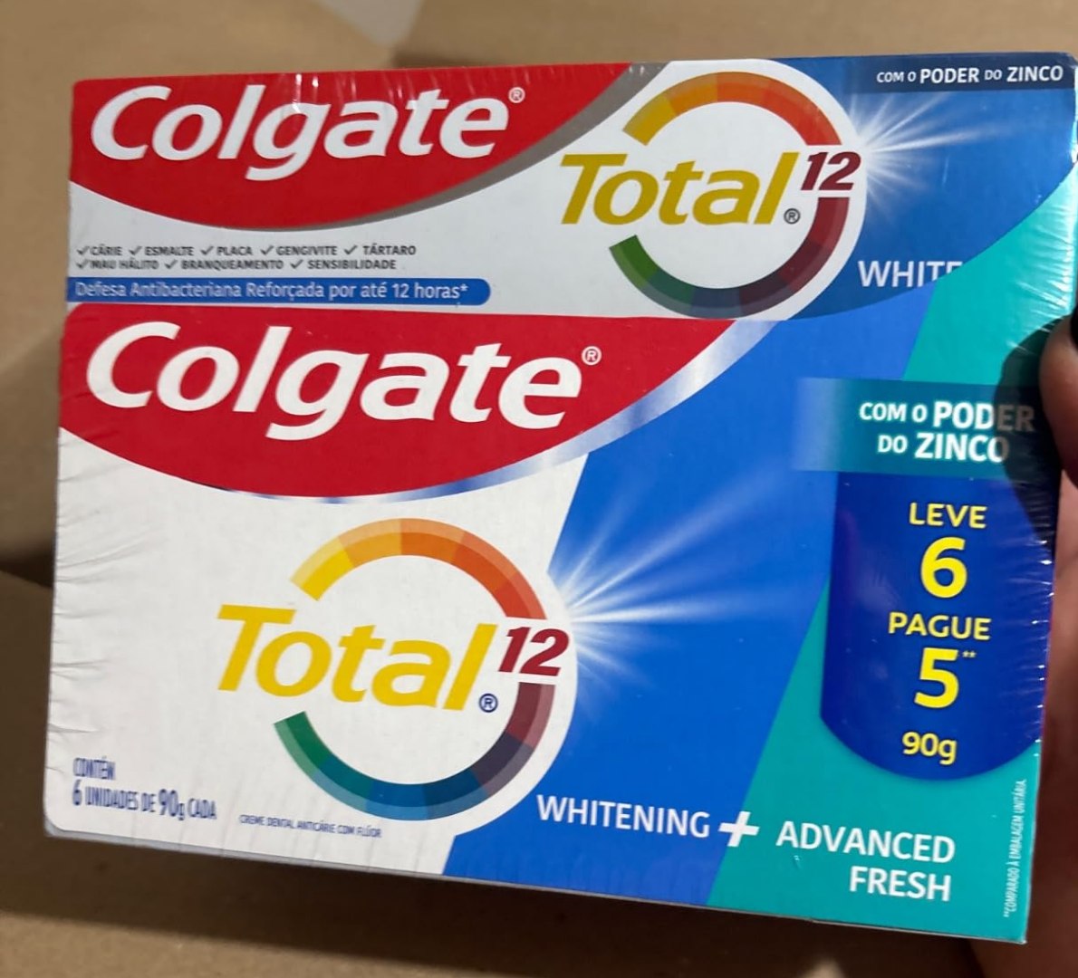 🦷 Colgate Total Whitening & Fresh Mint Creme Dental Clareador 90g - 6 unidades