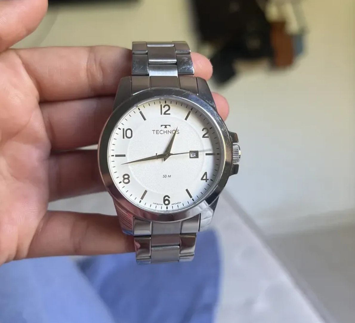 ⌚️ Relógio Technos Steel Prata Quartz Aço Inox Com Calendário