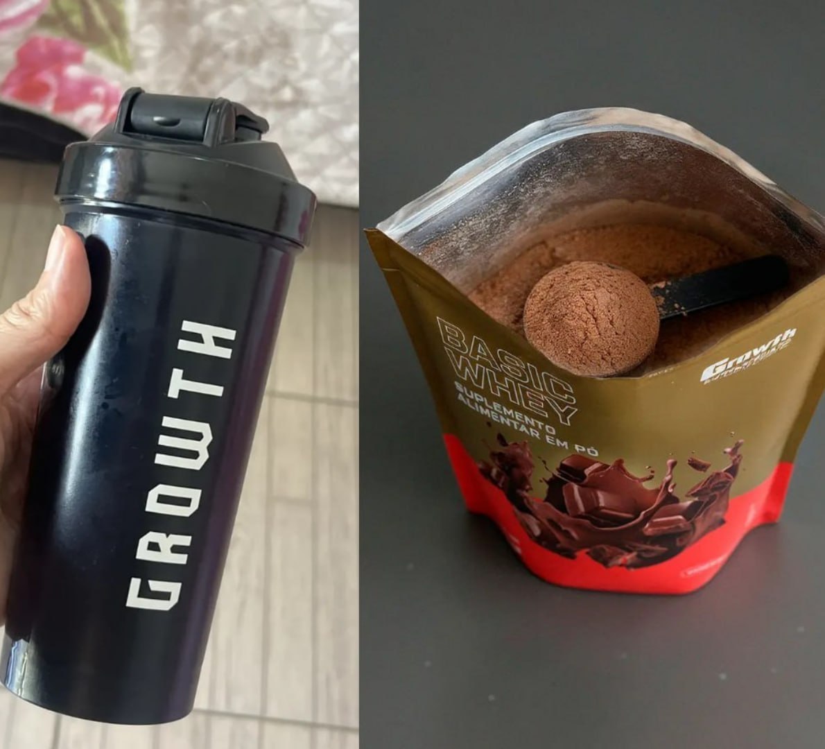 💪 Kit Growth: Whey Protein Basic Chocolate 1kg + Coqueteleira 600ml