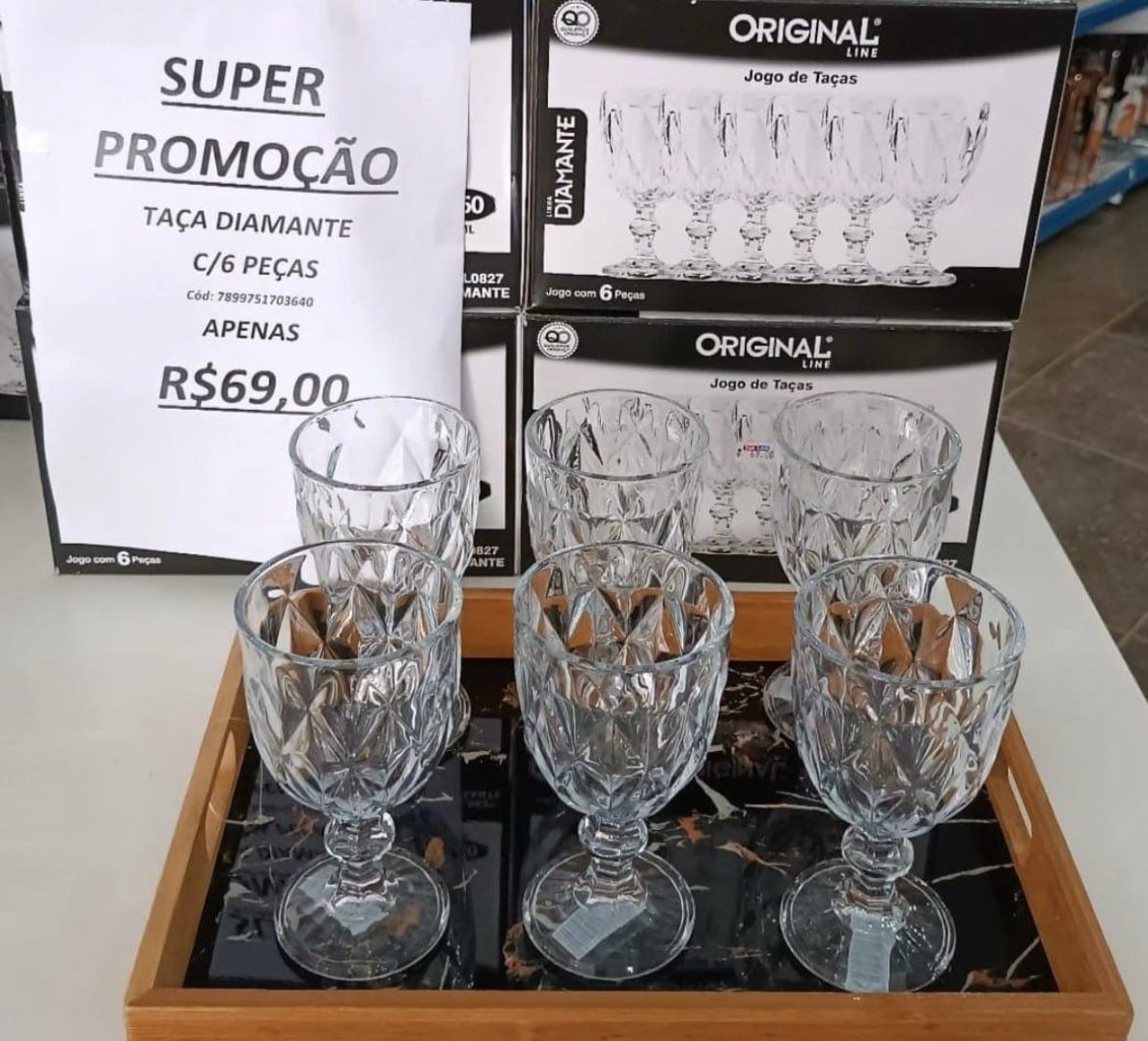 ✅ Jogo 6 Taças de Cristal 340ml Diamond Transparente