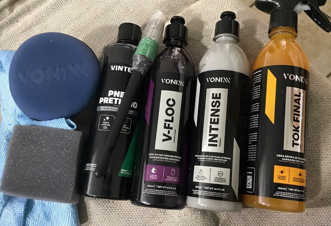 🚗 Kit Vonixx: Shampoo V-Floc, Cera Tok Final Revitalizado, Intense 240ML, Vonixx Pretinho Vint...