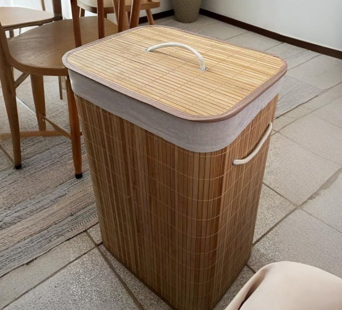 🧺 *Cesto De Roupas Sujas De Bambu Grande 72L