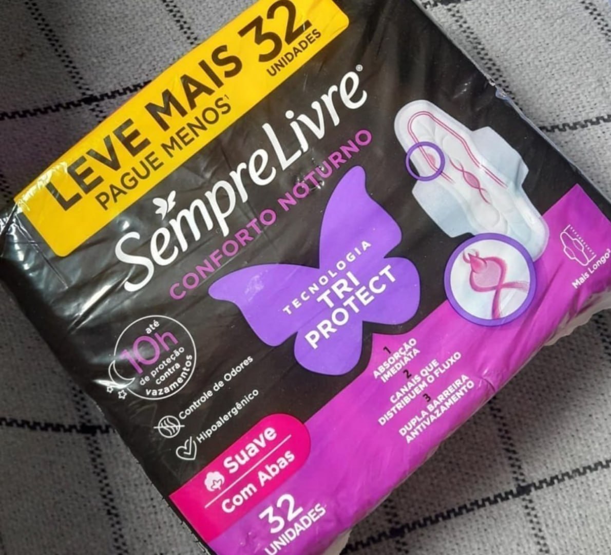 ✅ Absorvente Noturno com Abas Sempre Livre, 32 Unidades