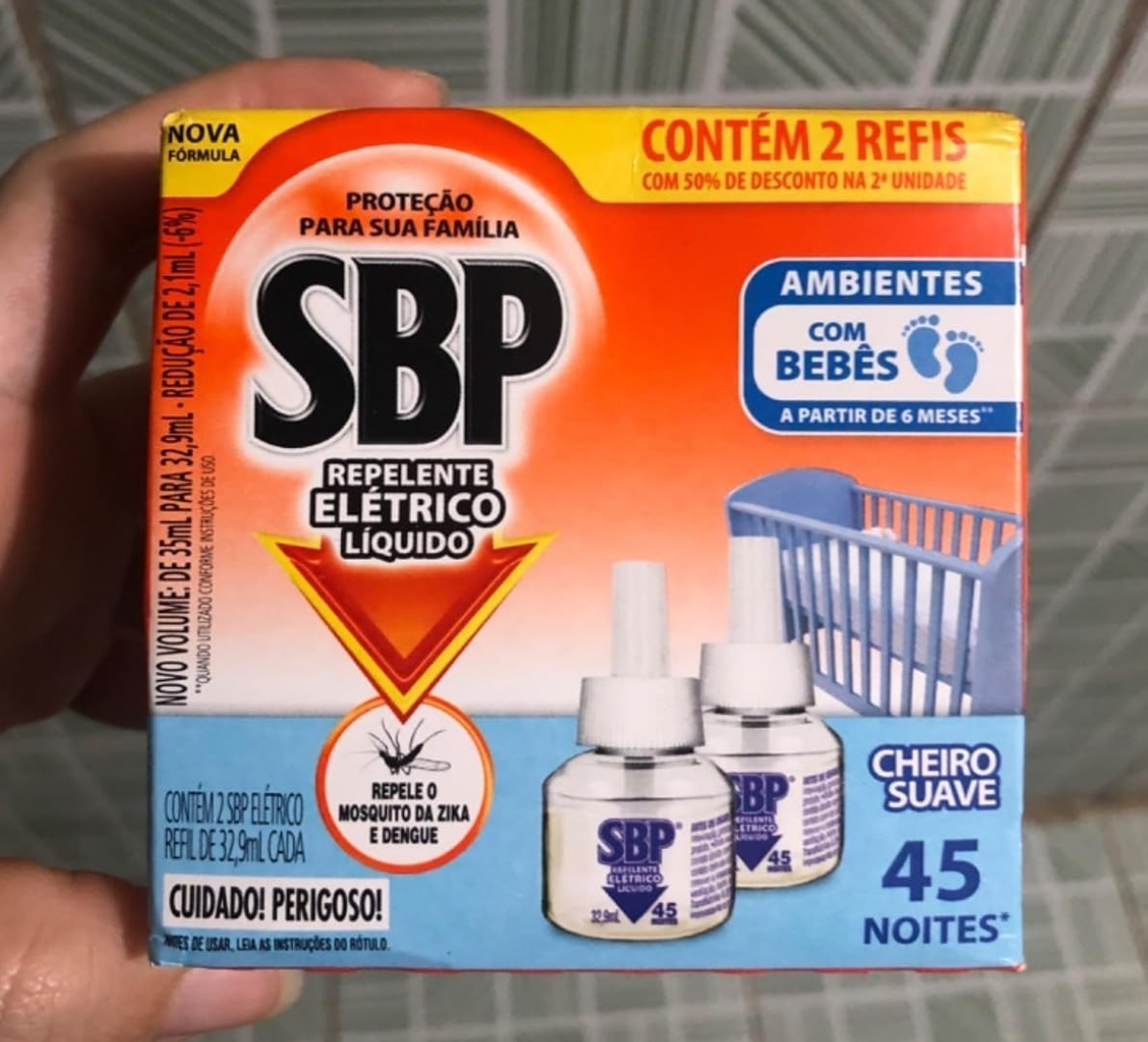🦟🚫 Repelente Elétrico Líquido SBP 45 Noites Cheiro Suave com 2 unidades de 32.9ml