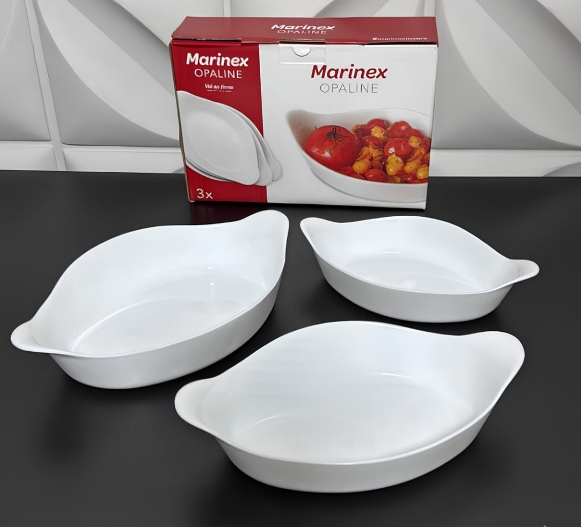 ✅ Marinex Conjunto de Assadeiras Oval Opaline 3 Peças