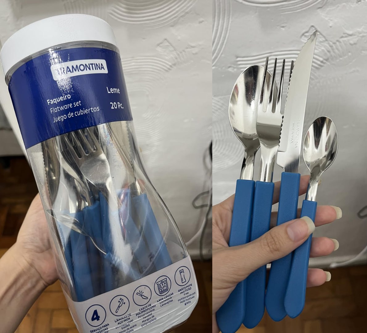✅ Faqueiro Inox 20 peças Leme Azul - Tramontina