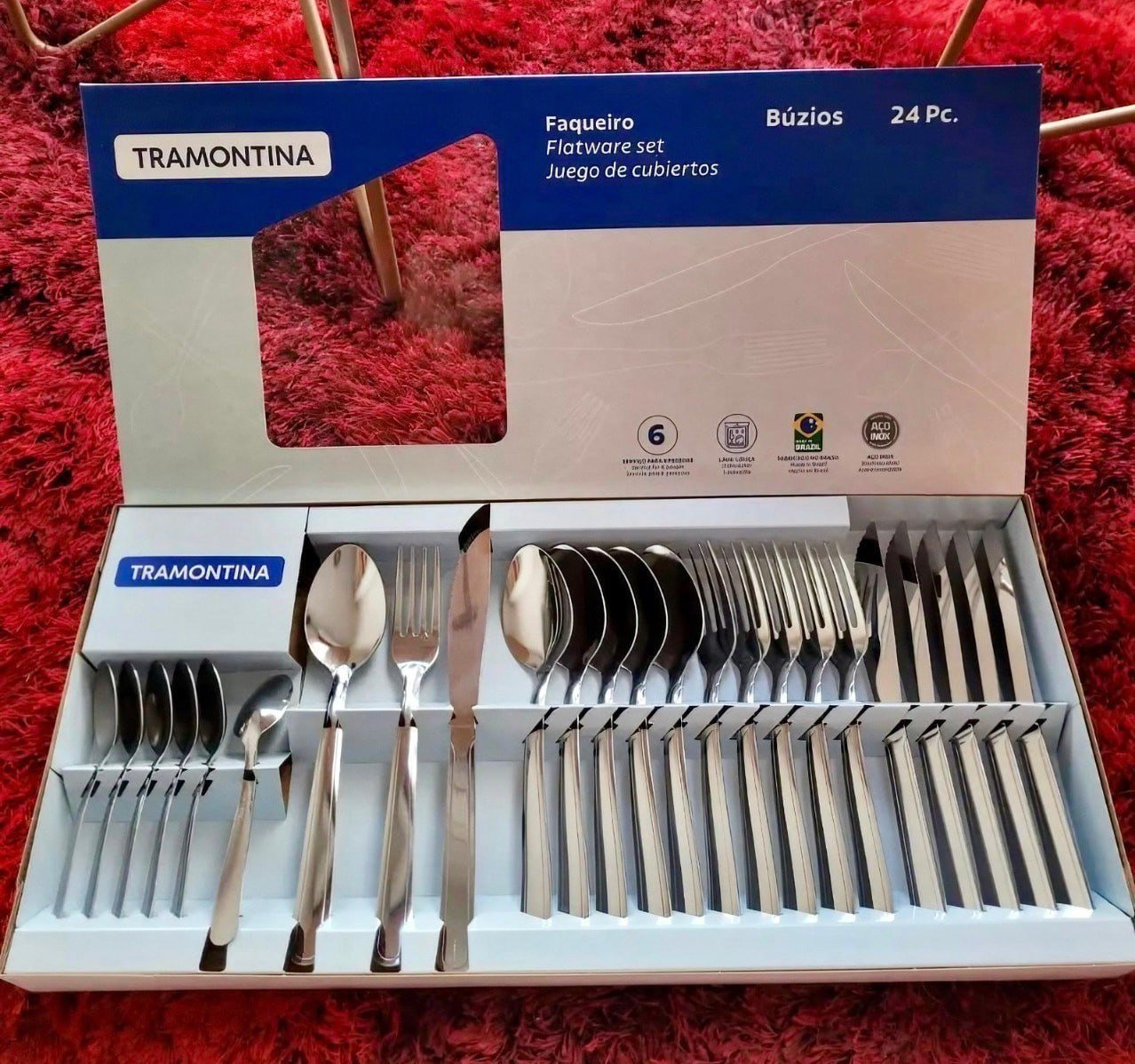 🍴 Jogo Talheres Faqueiro Búzios Aço Inox 24 Peças Tramontina