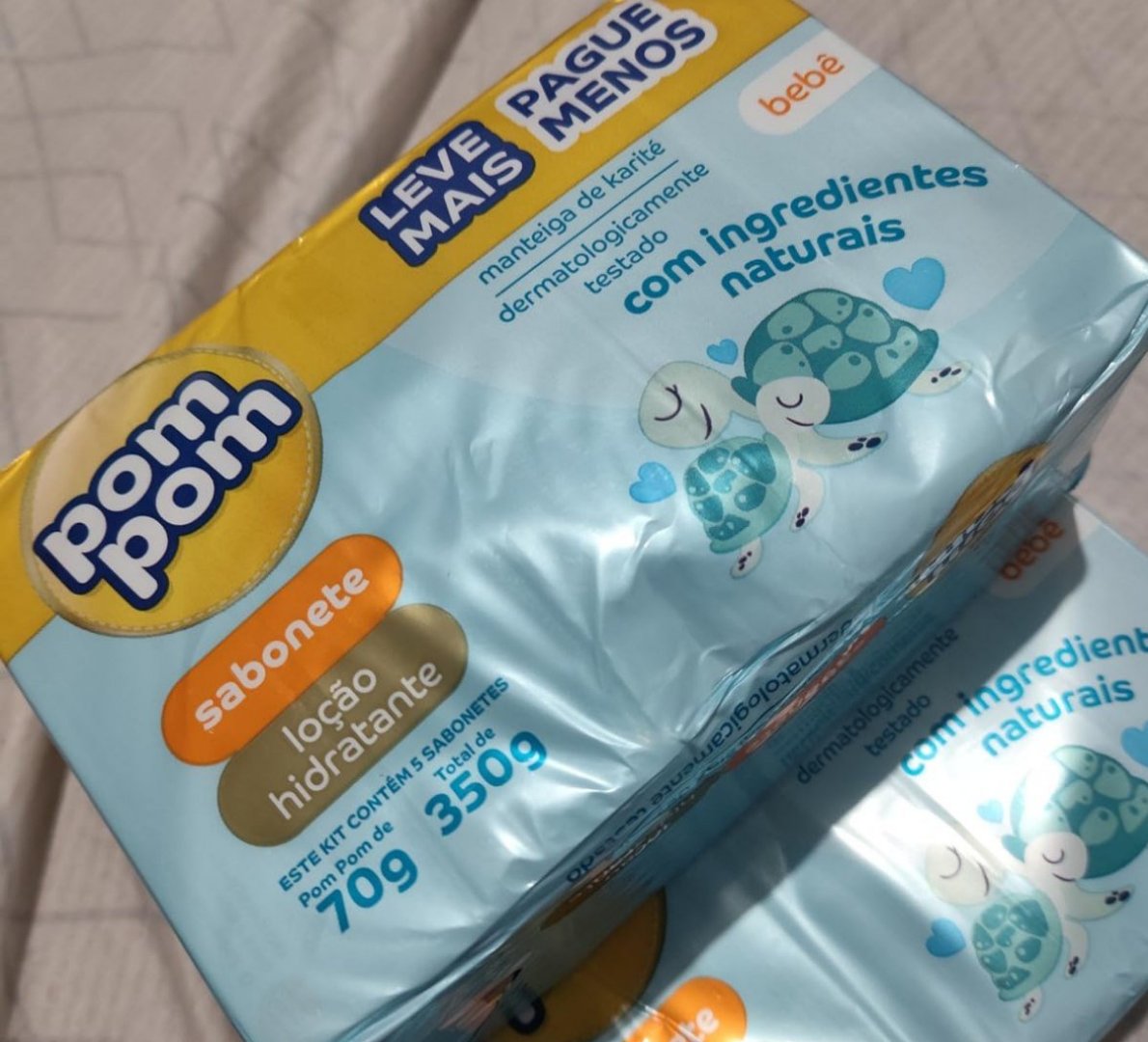 🧼 Kit Sabonete em Barra Pom Pom Loção Hidratante - 5 unidades de 70g