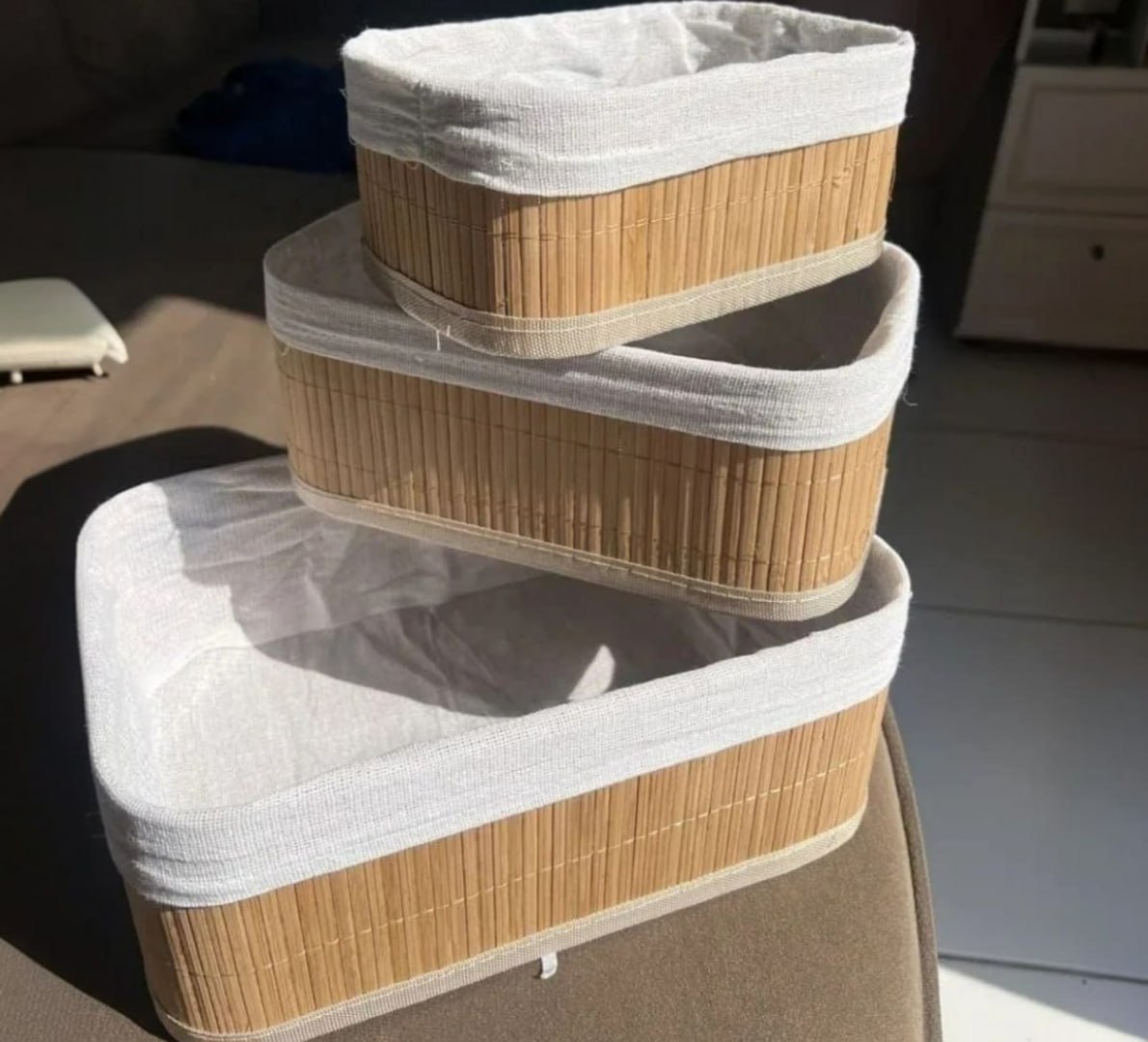 ✅ Kit 3 Cestos Organizadores De Bambu