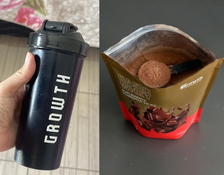 💪 Kit Growth: Whey Protein Basic Chocolate 1kg + Coqueteleira Shaker 600ml