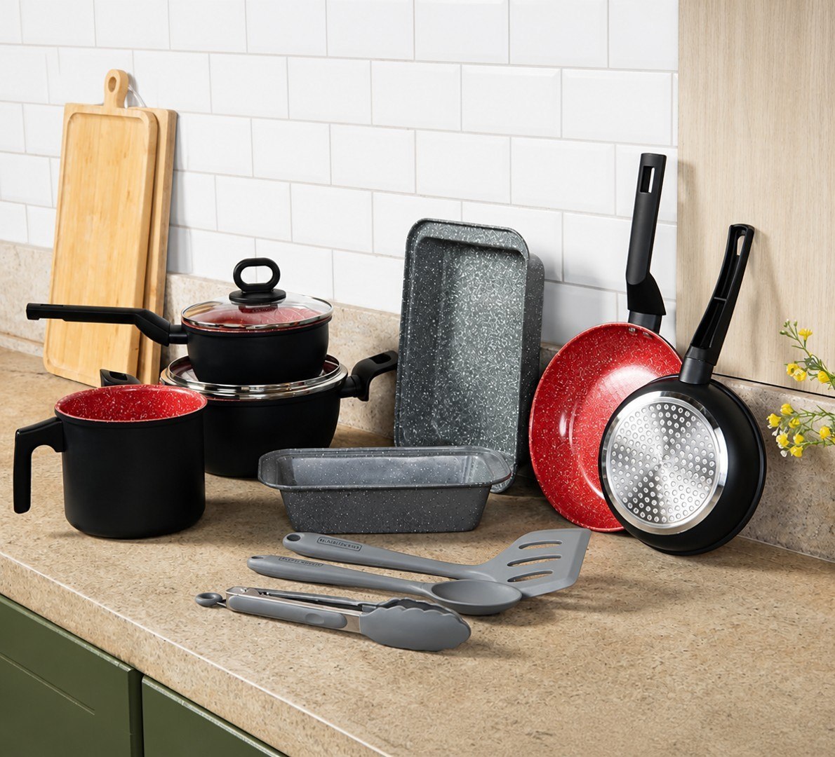🥘 Jogo de Panelas 10 Peças Ceramic Line Black + Decker Red Stone