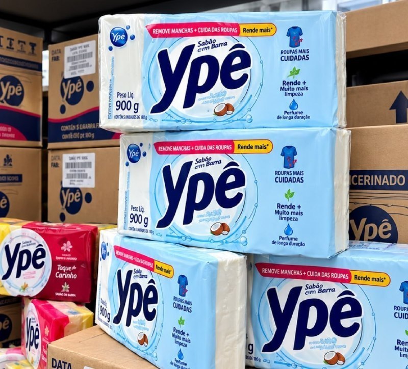 🫧 Ypê Sabão em Barra Glicerinado Coco e Toque de Aveia 800g - 5 Unidades de 160g