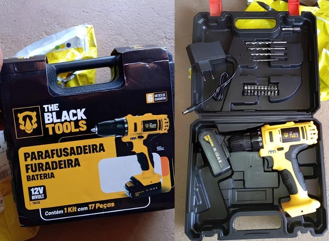 🧰 Furadeira Parafusadeira Sem Fio A Bateria 12v 3/8 10mm + Maleta e Acessórios The Black Tools
